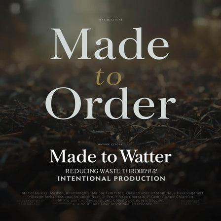 Made to order production reduces waste by limiting inventory, preventing overproduction and encouraging intentional, long-lasting clothing choices.