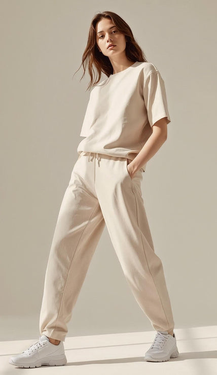 Explore minimal women’s pants and joggers with soft fabrics and clean silhouettes. Perfect for everyday comfort, streetwear, and active lifestyle.