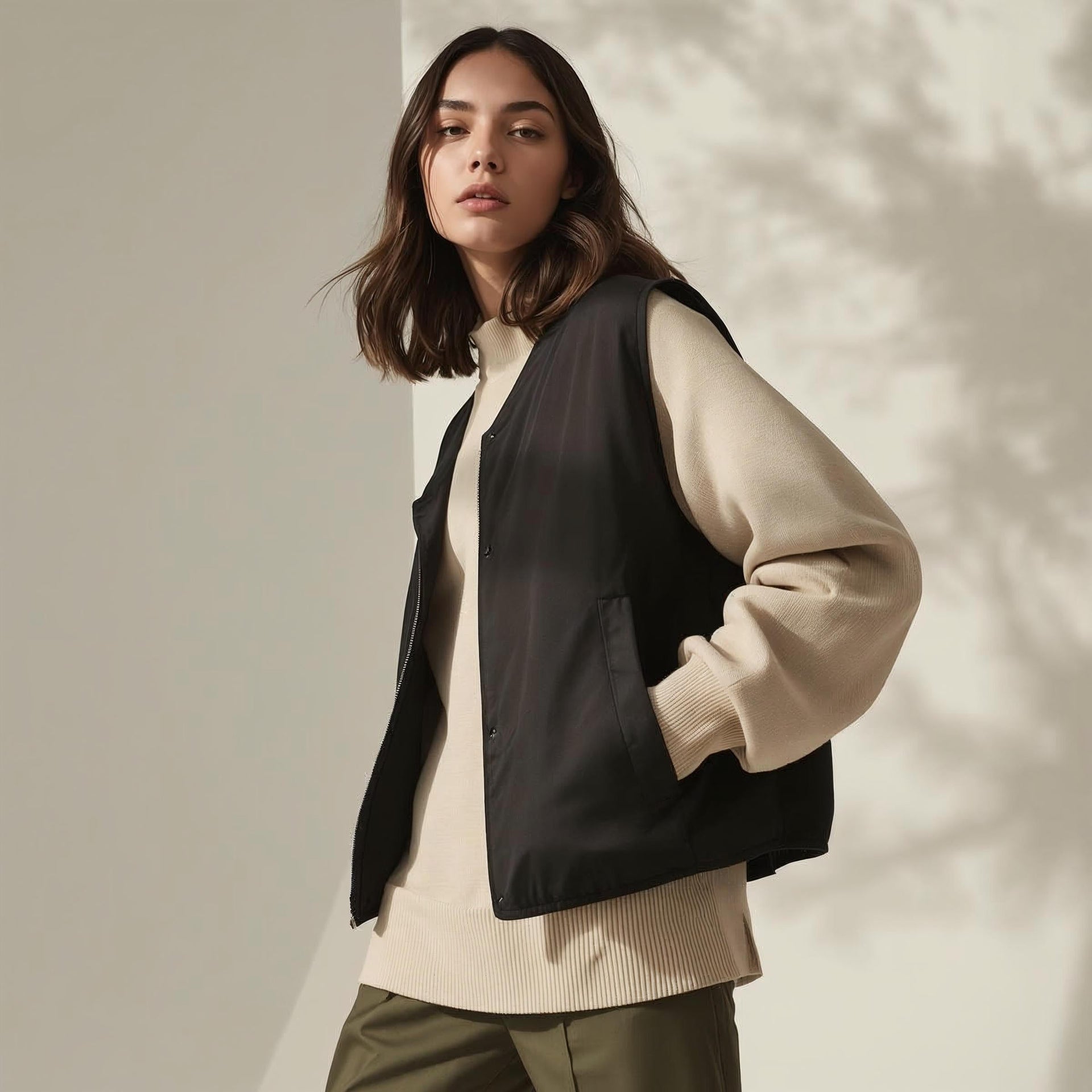 Explore minimal jackets and vests for women. Clean silhouettes, premium fabrics, and versatile layering pieces for modern everyday style.