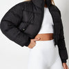 Nameria Womens Off-Shoulder Quilted Down Jacket With Fur Collar