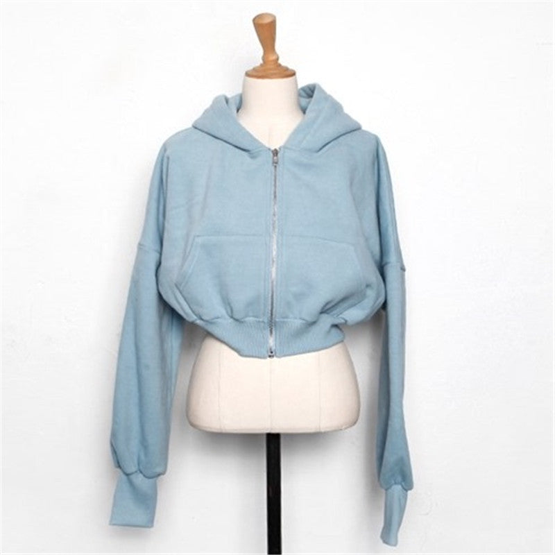 Nameria Stylish Zip Up Cropped Hoodie Terry Cotton