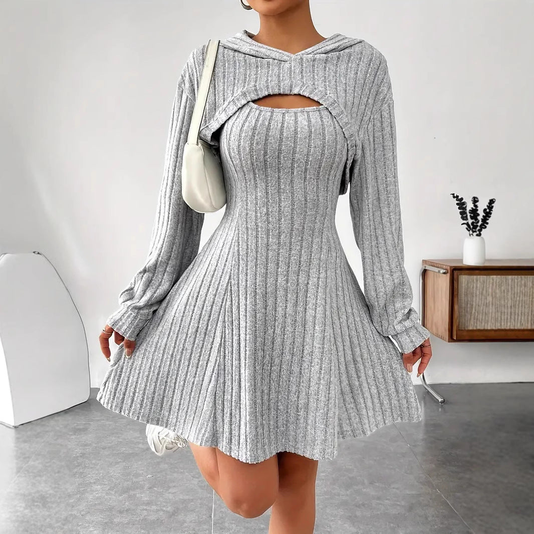 Nameria Square Neck A-Line Dress Set Hooded Top and Tank Dress