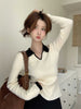Nameria Polo Collar Ribbed Knit Top Long Sleeve Color Block