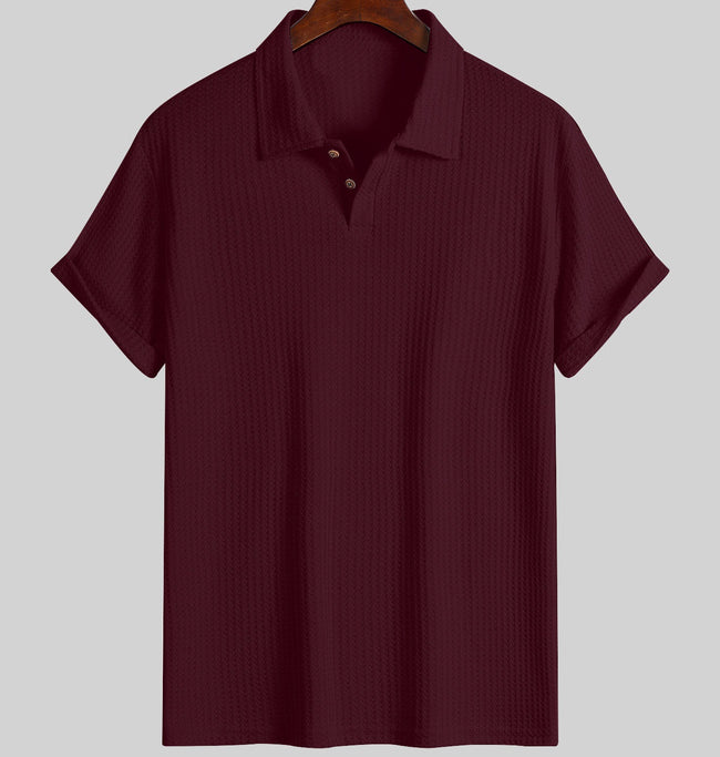Nameria Men's Lapel Rhombic Knit Short Sleeve Polo