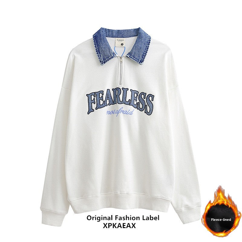 Nameria Unisex Oversize Denim Lapel Polo Sweatshirt