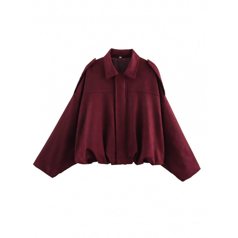 Nameria Suede Textured Lapel Bomber Jacket