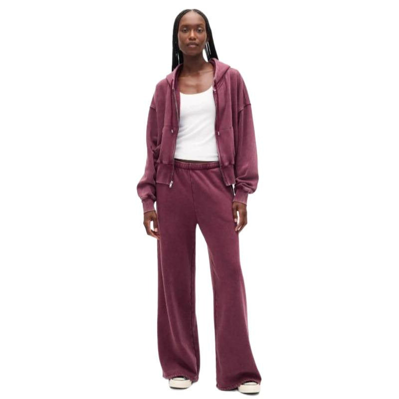 Nameria Womens Hooded Zip Top and Pants Set Wine Red