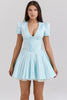 Nameria Floral Puff Sleeve A-line Short Dress V-neck High Waist