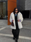 Nameria Faux Fur Mid Length Coat Extended Collar