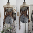 Nameria One-Shoulder Butterfly Embroidered Mesh Top