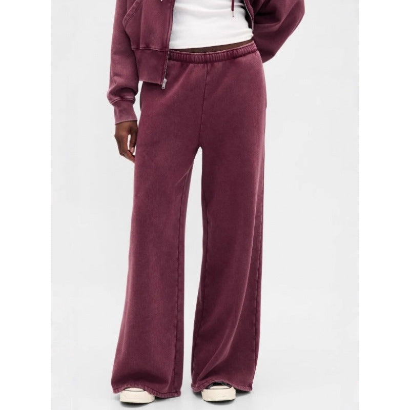 Nameria Womens Hooded Zip Top and Pants Set Wine Red