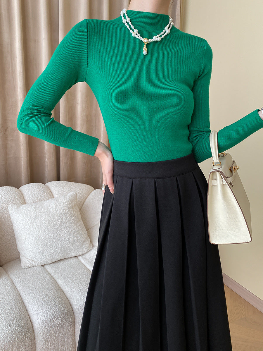 Nameria High Neck Rib Knit Top Slim Fit Base Layer