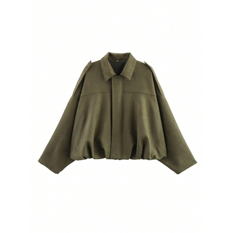 Nameria Suede Textured Lapel Bomber Jacket