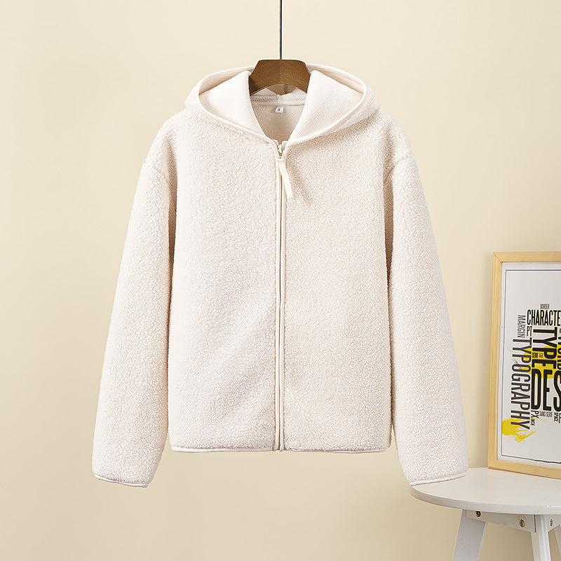 Nameria Faux Shearling Fleece Hooded Zip Jacket