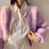 Nameria Pearl Trim Mink Touch Cardigan Lantern Sleeve