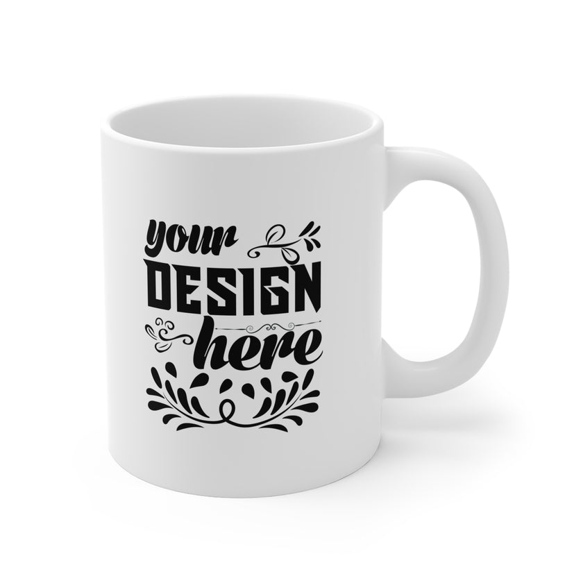 Customizable 11oz White Ceramic Mug Rounded Corners Lead BPA Free