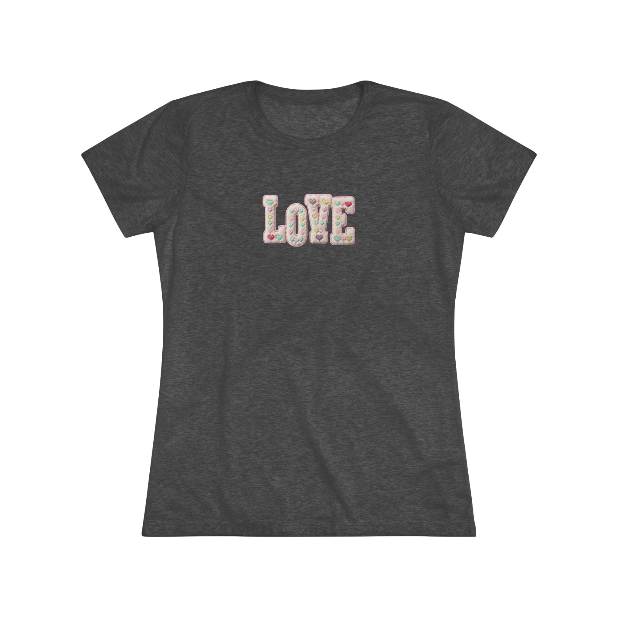 Next Level 6710 Womens Triblend Tee Love Faux Yarn Hearts Graphic Print