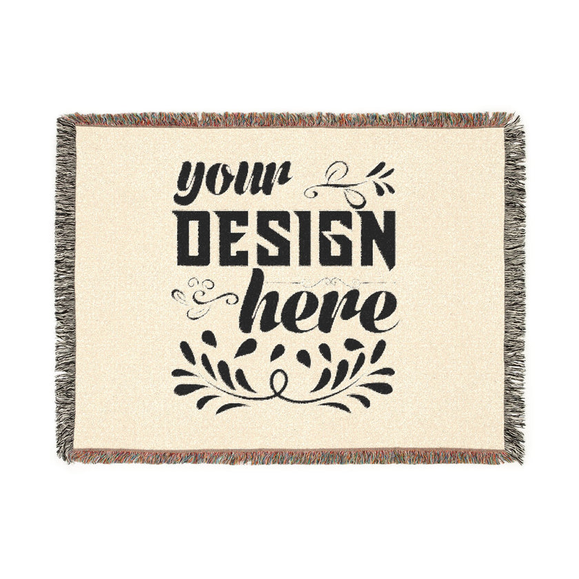 Customizable Woven Cotton Blanket Throw with Fringed Edges 3 Sizes