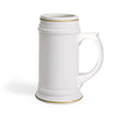 Customizable 22oz White Ceramic Beer Stein Mug with Gold Detail