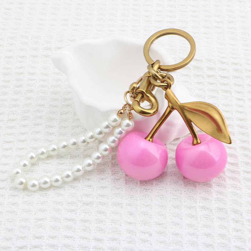 Nameria Pearl Chain Cherry Keychain