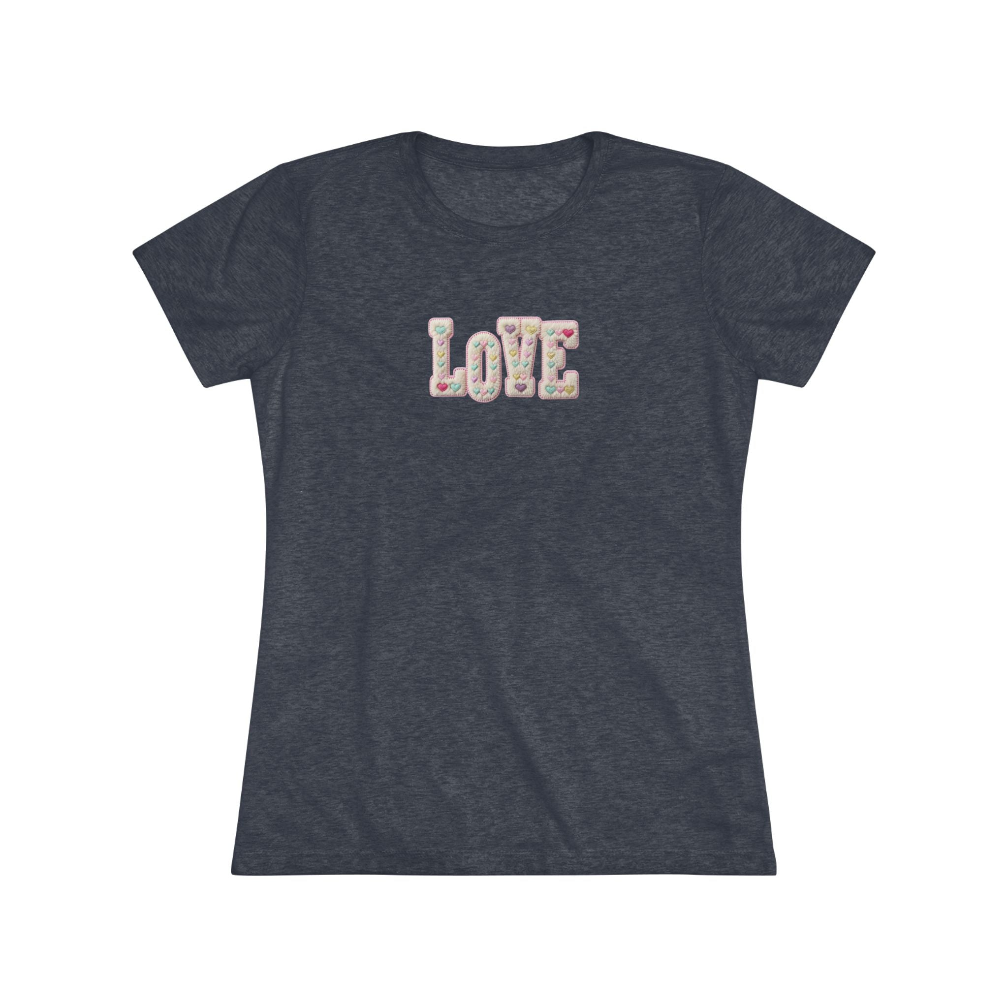 Next Level 6710 Womens Triblend Tee Love Faux Yarn Hearts Graphic Print