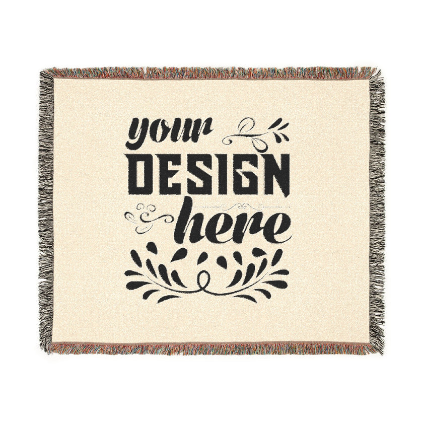 Customizable Woven Cotton Blanket Throw with Fringed Edges 3 Sizes