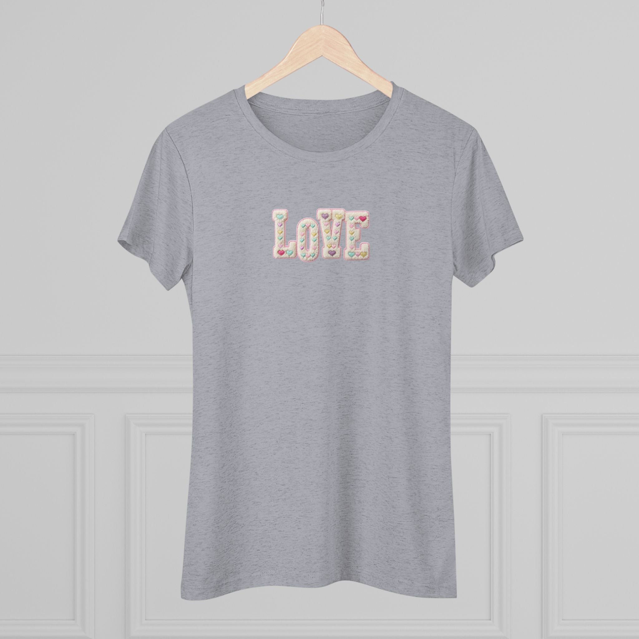 Next Level 6710 Womens Triblend Tee Love Faux Yarn Hearts Graphic Print