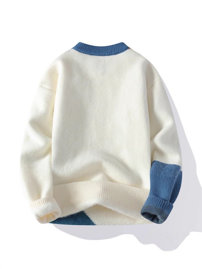 Nameria Round Neck Fleece Knit Sweater Ribbed Hem