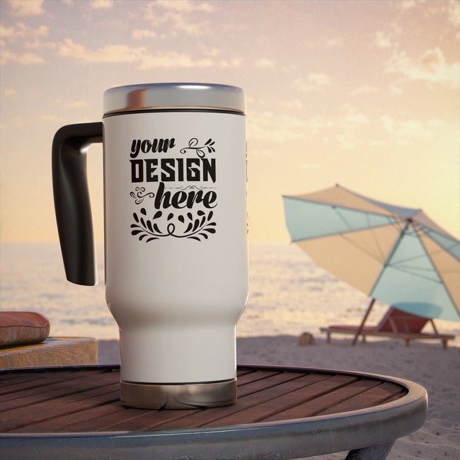Customizable 14oz Stainless Steel Travel Mug with Handle and Snap On Lid