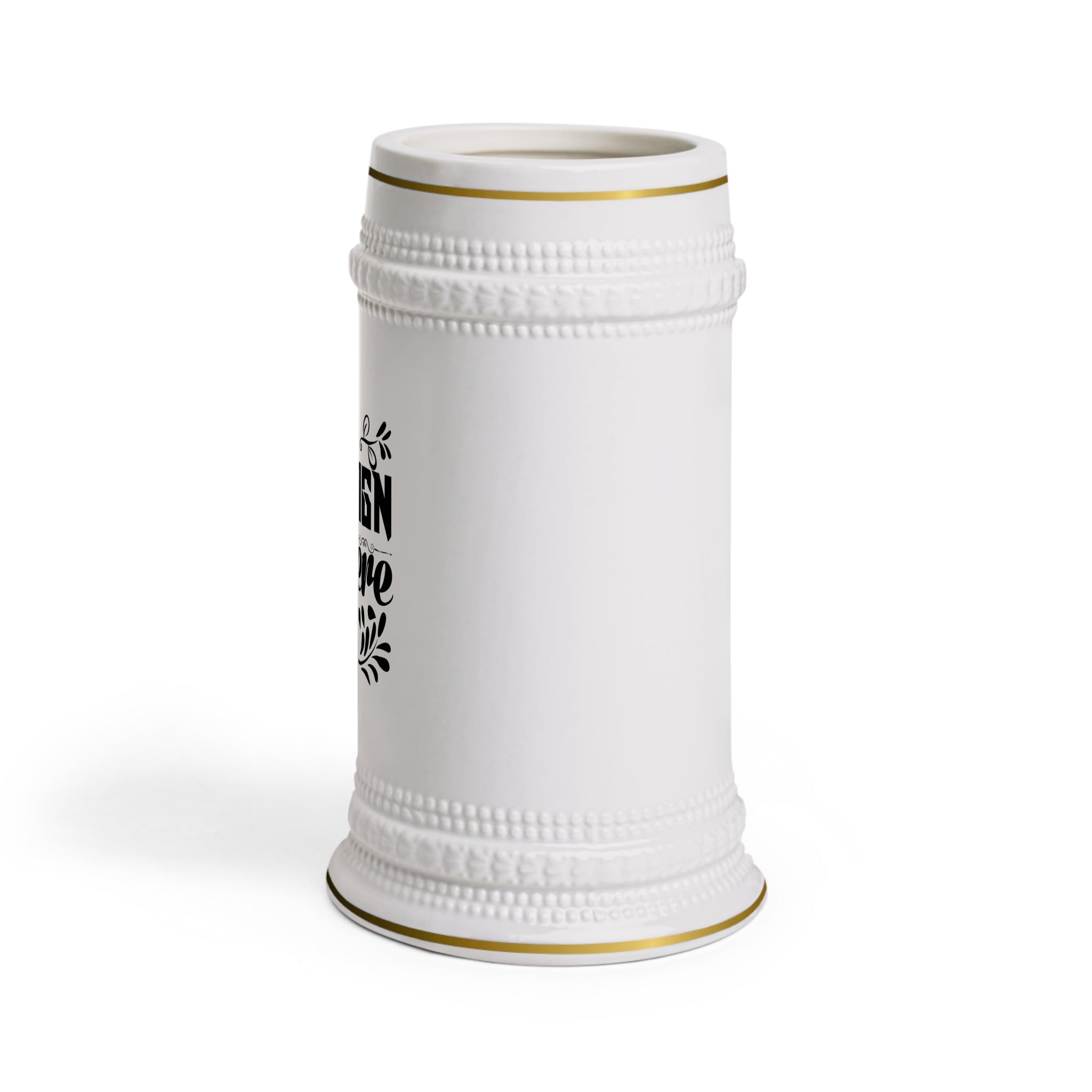 Customizable 22oz White Ceramic Beer Stein Mug with Gold Detail