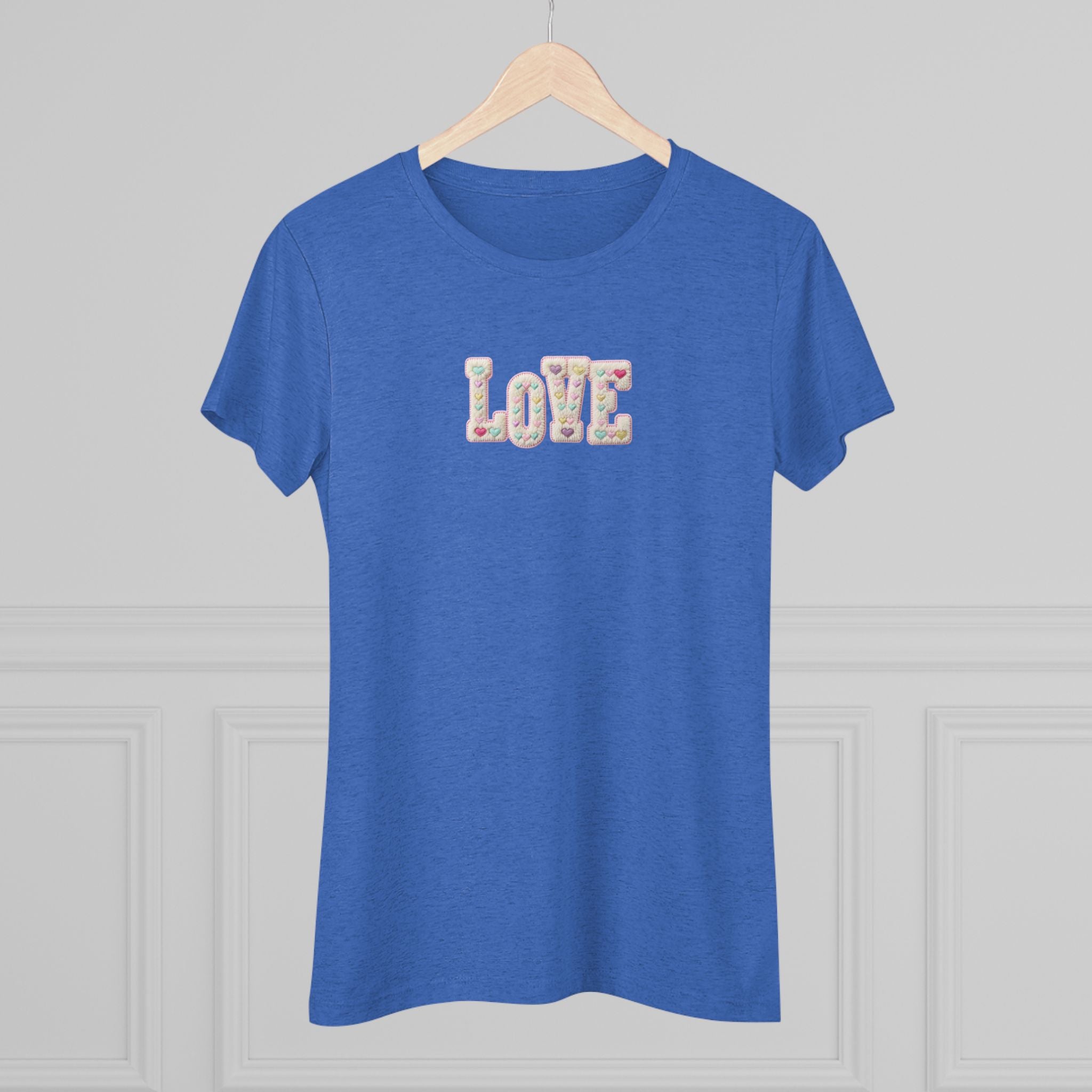 Next Level 6710 Womens Triblend Tee Love Faux Yarn Hearts Graphic Print