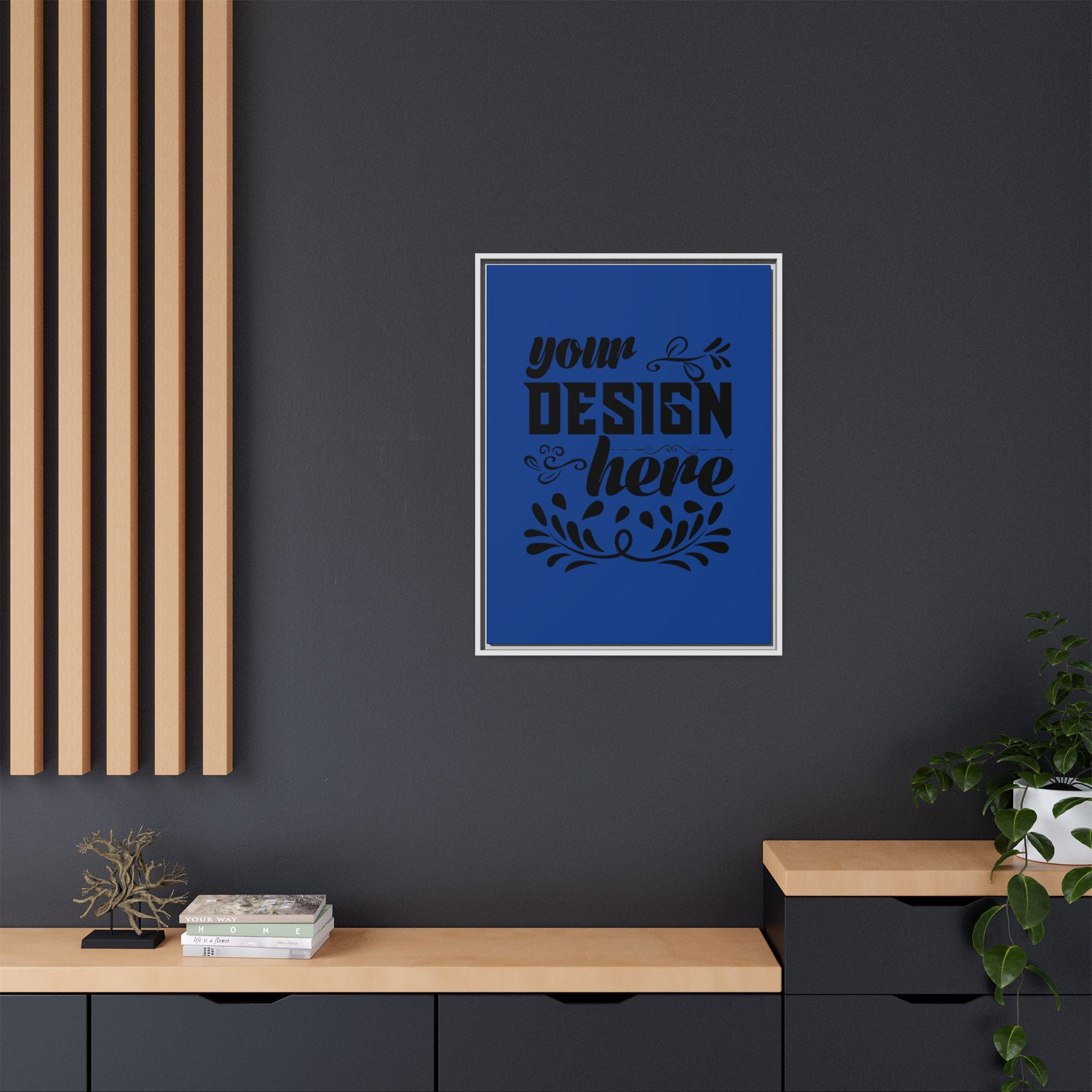 Customizable Framed Matte Canvas Print with Pinewood Frame Sawtooth Hanger