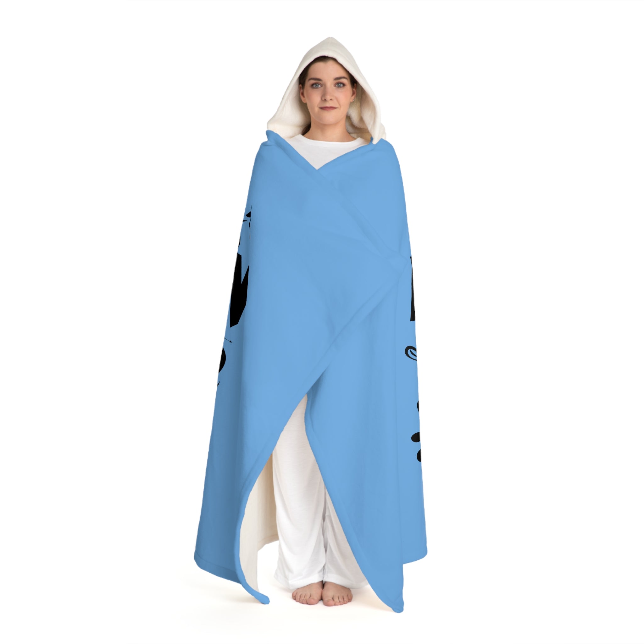 Customizable Hooded Sherpa Fleece Blanket with Cream Sherpa Hood Large