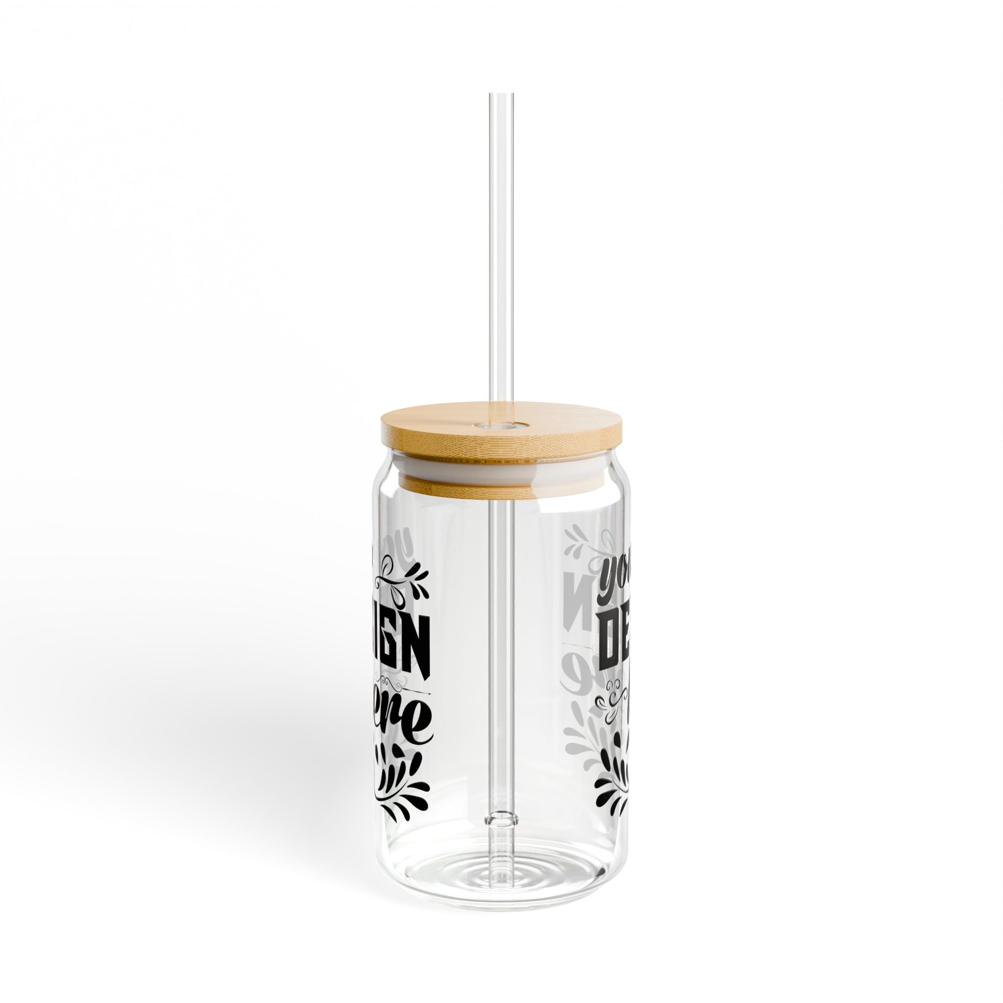 Customizable 16oz Tempered Glass Sipper with Optional Bamboo Lid Straw