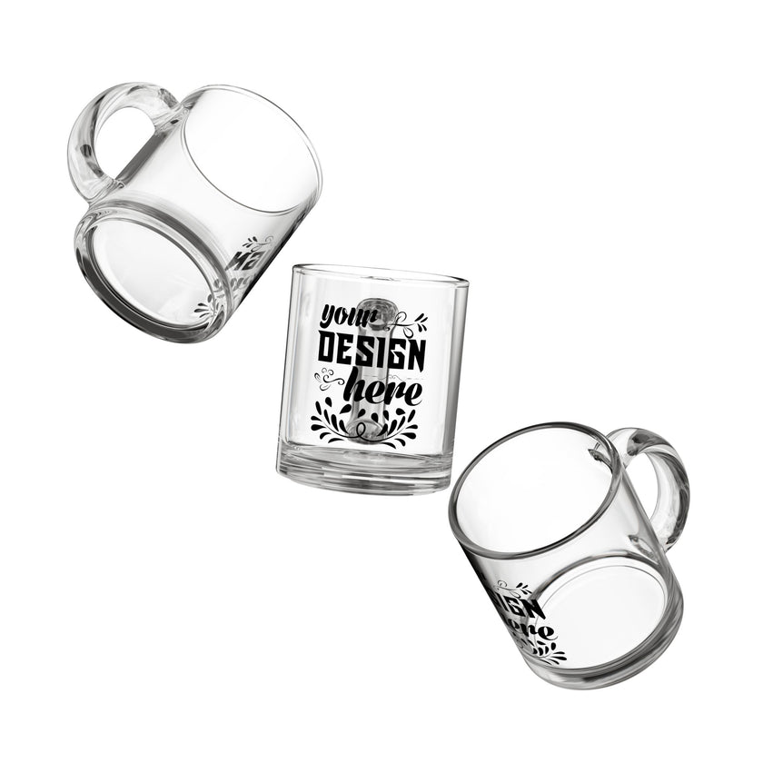 Customizable 10oz Clear Glass Mug with C Shaped Handle Heat Resistant