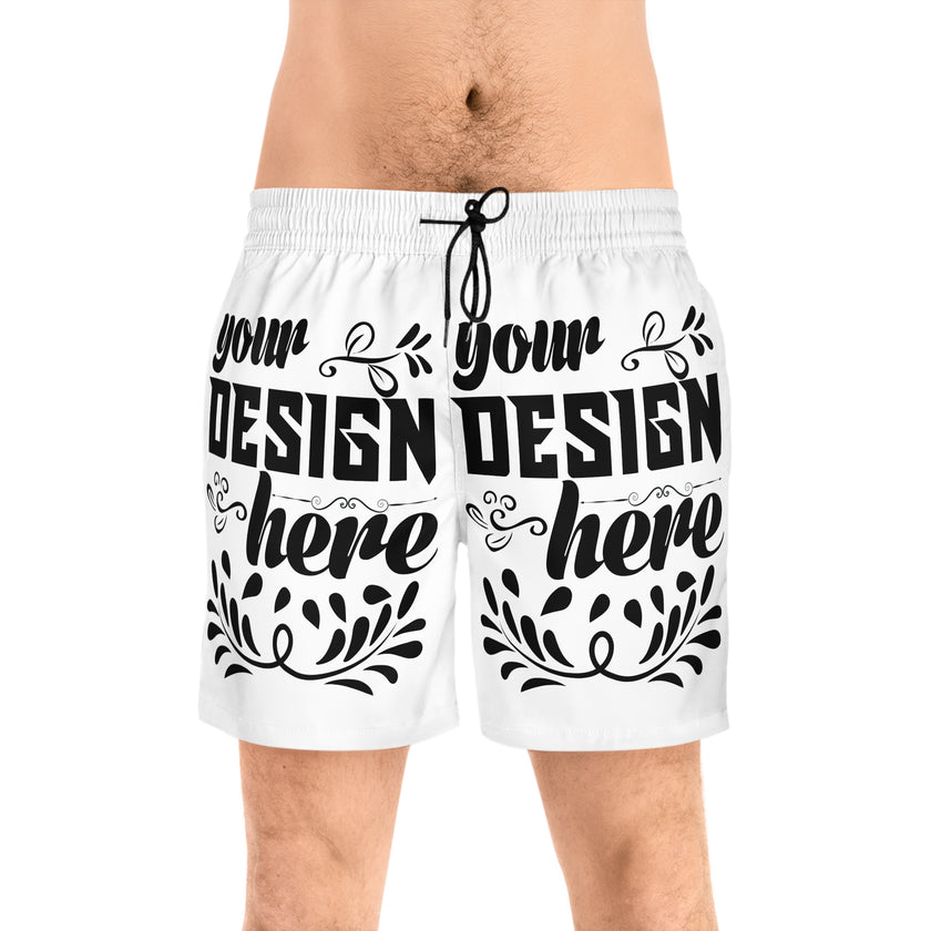 Customizable Mens Mid Length Swim Shorts All Over Print With Pockets