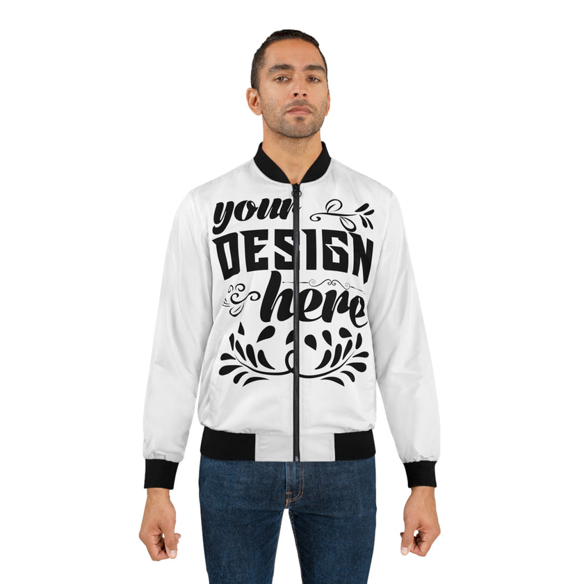 Customizable Mens All Over Print Bomber Jacket With Zipper Pockets