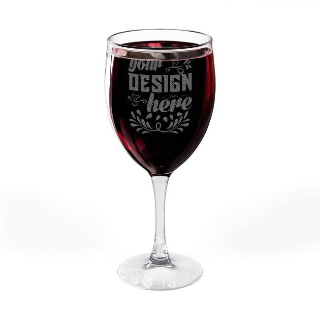 Customizable 10.5oz Clear Glass Wine Glass with Engraved Design