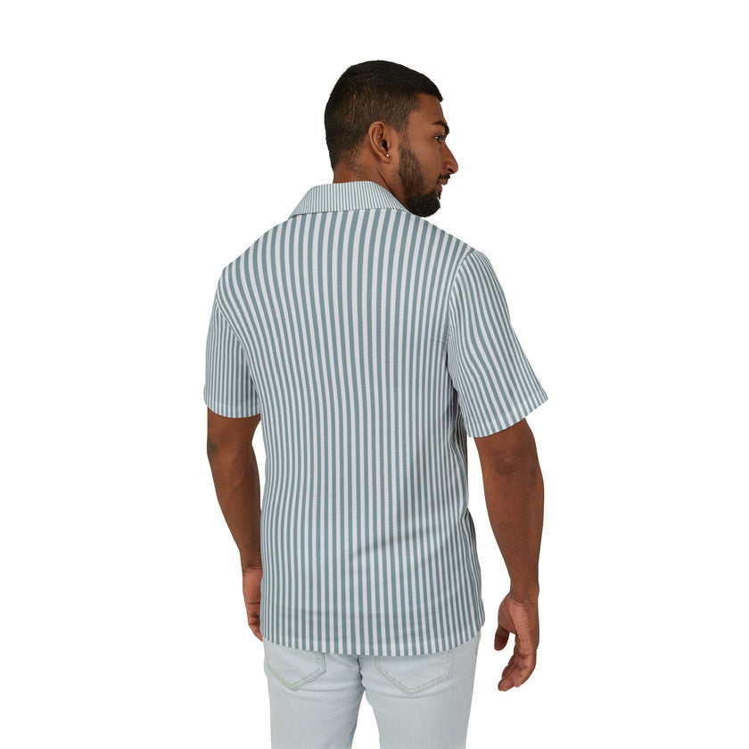 Men's Camp Collar Shirt | Linen-Texture Polyester Stripe