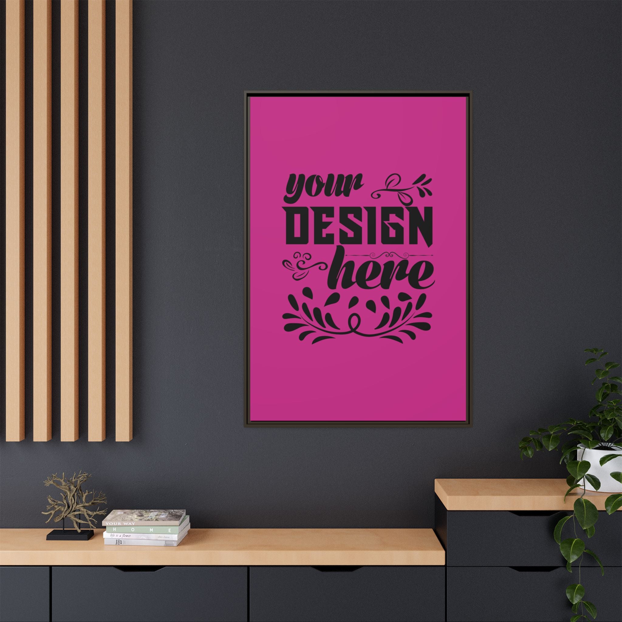 Customizable Framed Matte Canvas Print with Pinewood Frame Sawtooth Hanger