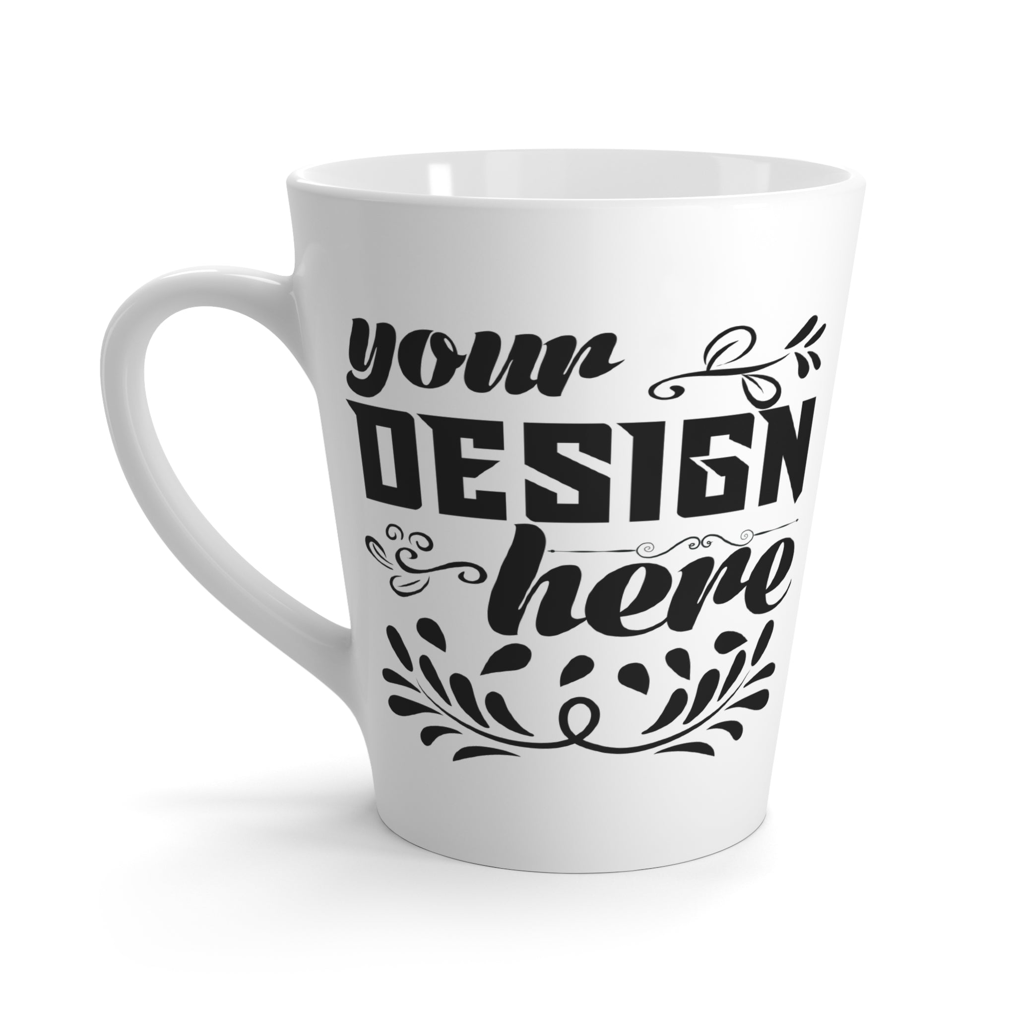 Customizable 12oz White Ceramic Latte Mug with C Handle Rounded Corners