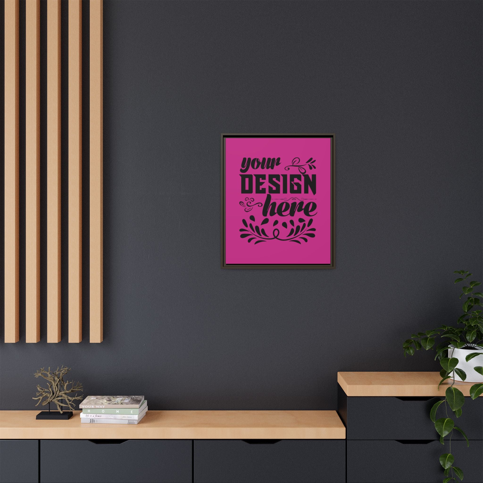 Customizable Framed Matte Canvas Print with Pinewood Frame Sawtooth Hanger