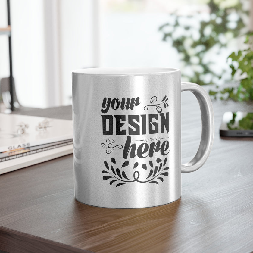 Customizable Metallic Ceramic Mug 11oz Gold or Silver Coated Finish