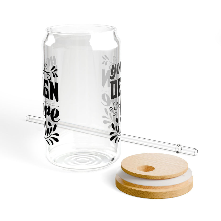 Customizable 16oz Tempered Glass Sipper with Optional Bamboo Lid Straw