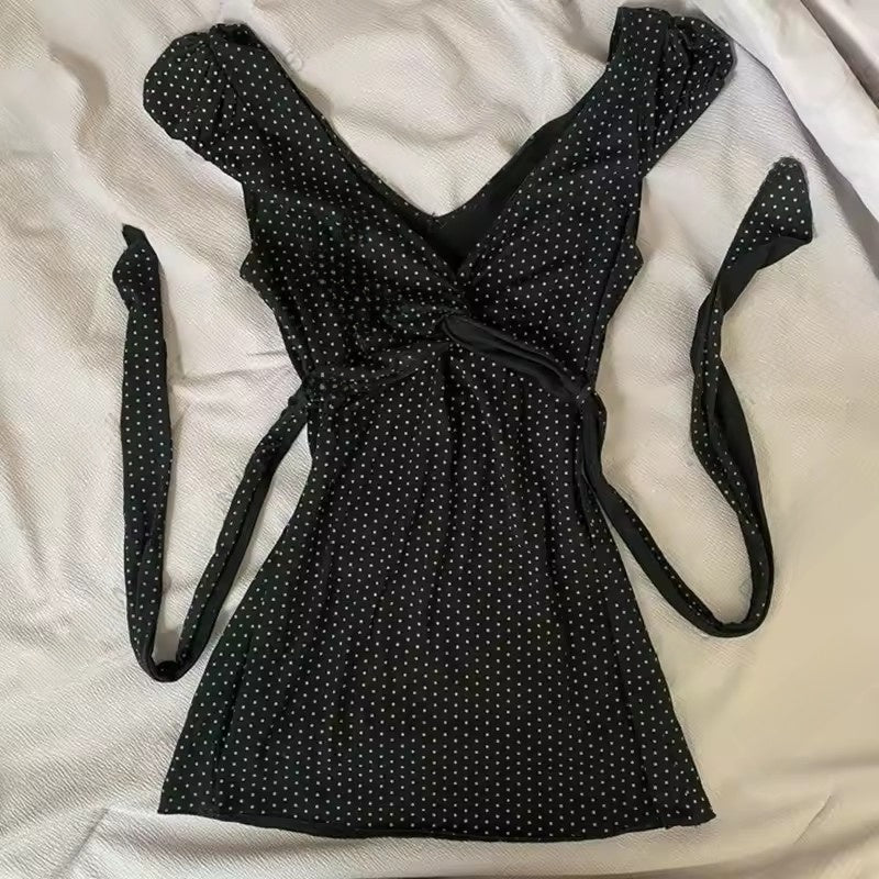 Nameria Striped Bow Front Puff Sleeve Top