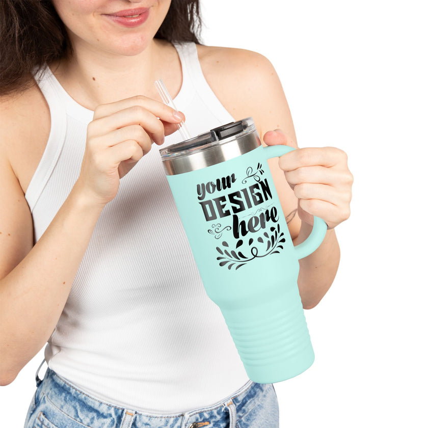 Customizable Polar Camel 40oz Insulated Travel Mug with Handle and Straw (Best Seller)
