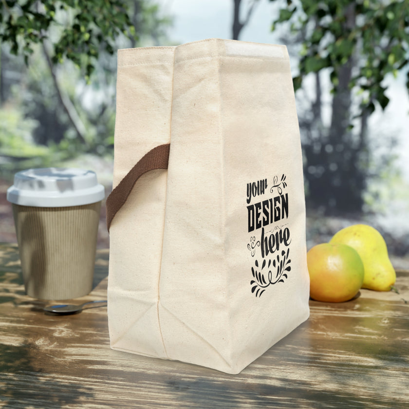 Customizable Canvas Lunch Bag With Carry Strap Roll Top Closure