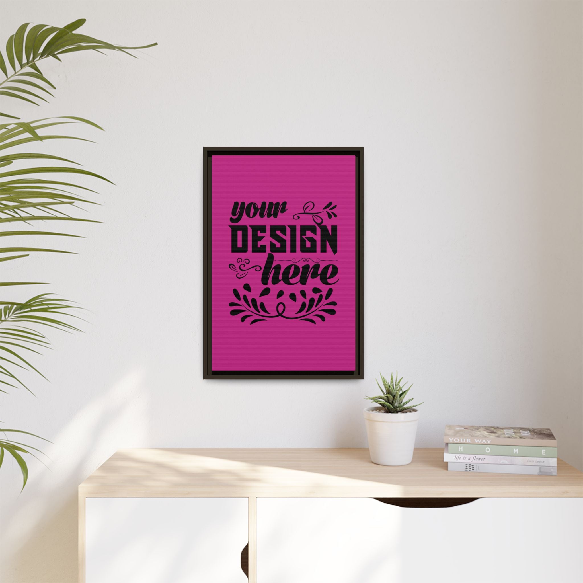 Customizable Framed Matte Canvas Print with Pinewood Frame Sawtooth Hanger