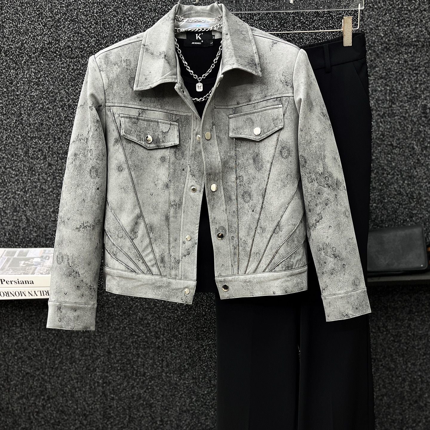 Nameria Men's Retro Tie-Dye Short Jacket with Lapel Collar