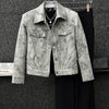 Nameria Men's Retro Tie-Dye Short Jacket with Lapel Collar